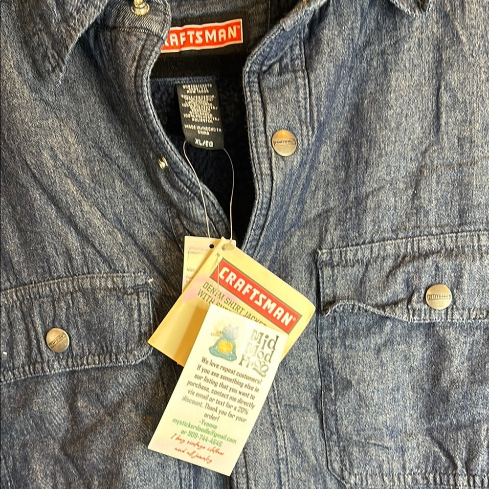 Craftsman Men's Blue Denim Jacket‎ fleece lined XL 55” chest 502 NWT - Picture 2 of 5